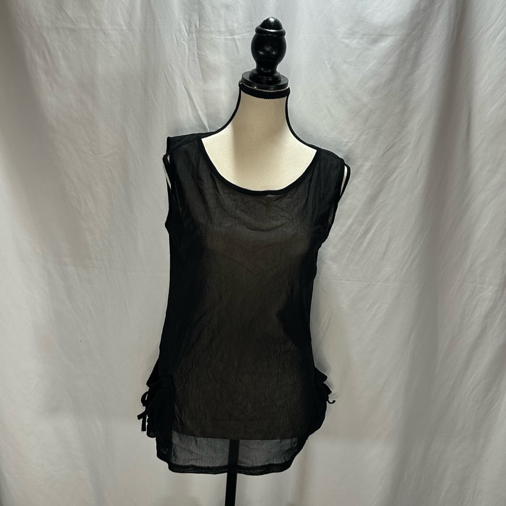 Made In Italy Sheer Black Tank Top XS Pockets Unique Y2K Grunge *Read Descript** - Picture 3 of 9